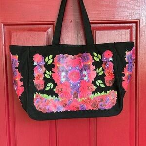 Thursday Friday t/f gorgeous black floral tote bag purse